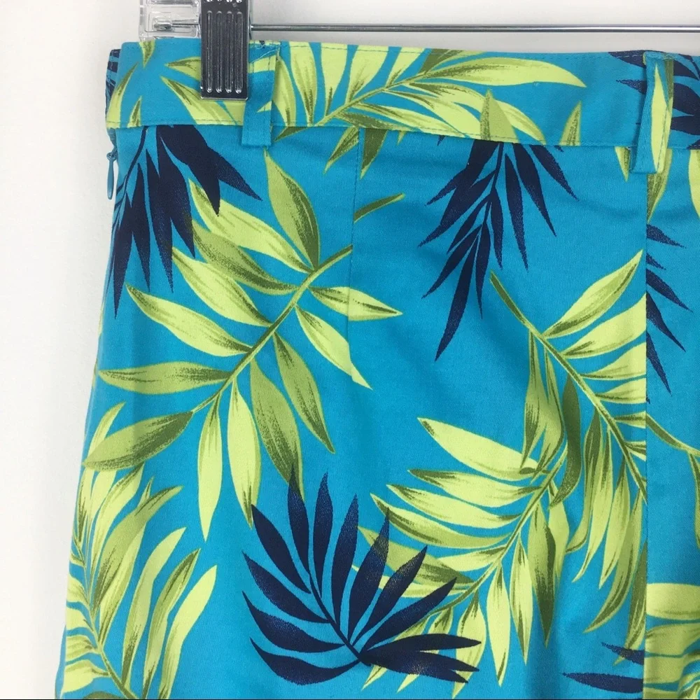 Willi Smith‎ Womens Size 10 Blue Green Tropical Palm Print Cropped Cotton Pants